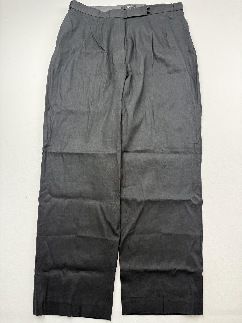 Dialogue Pants Womens 20W Black Linen Twill Pleated Lined Relaxed Fit Dress Work